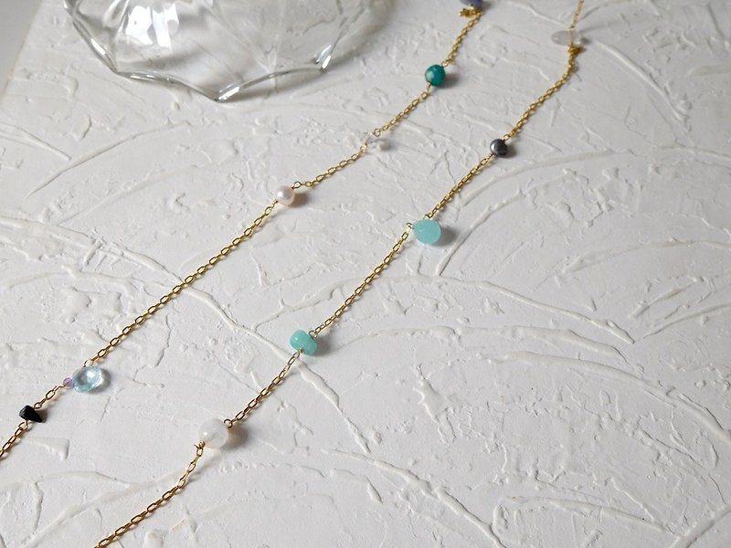 Colorful gem long chain - Necklaces - Paper Blue