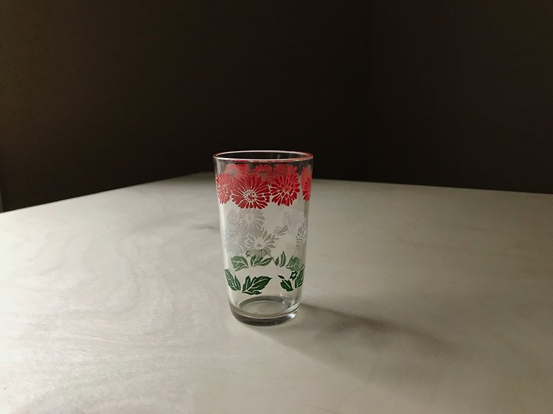 早い水カップ/赤と白の花 - グラス・コップ - ガラス 多色