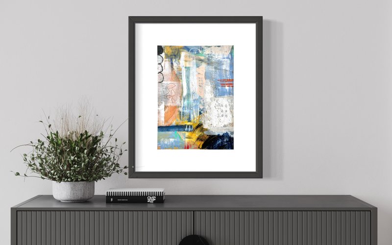 Abstract painting 'Cityscape' / Handmade / Original artwork - Wall Décor - Paper Multicolor