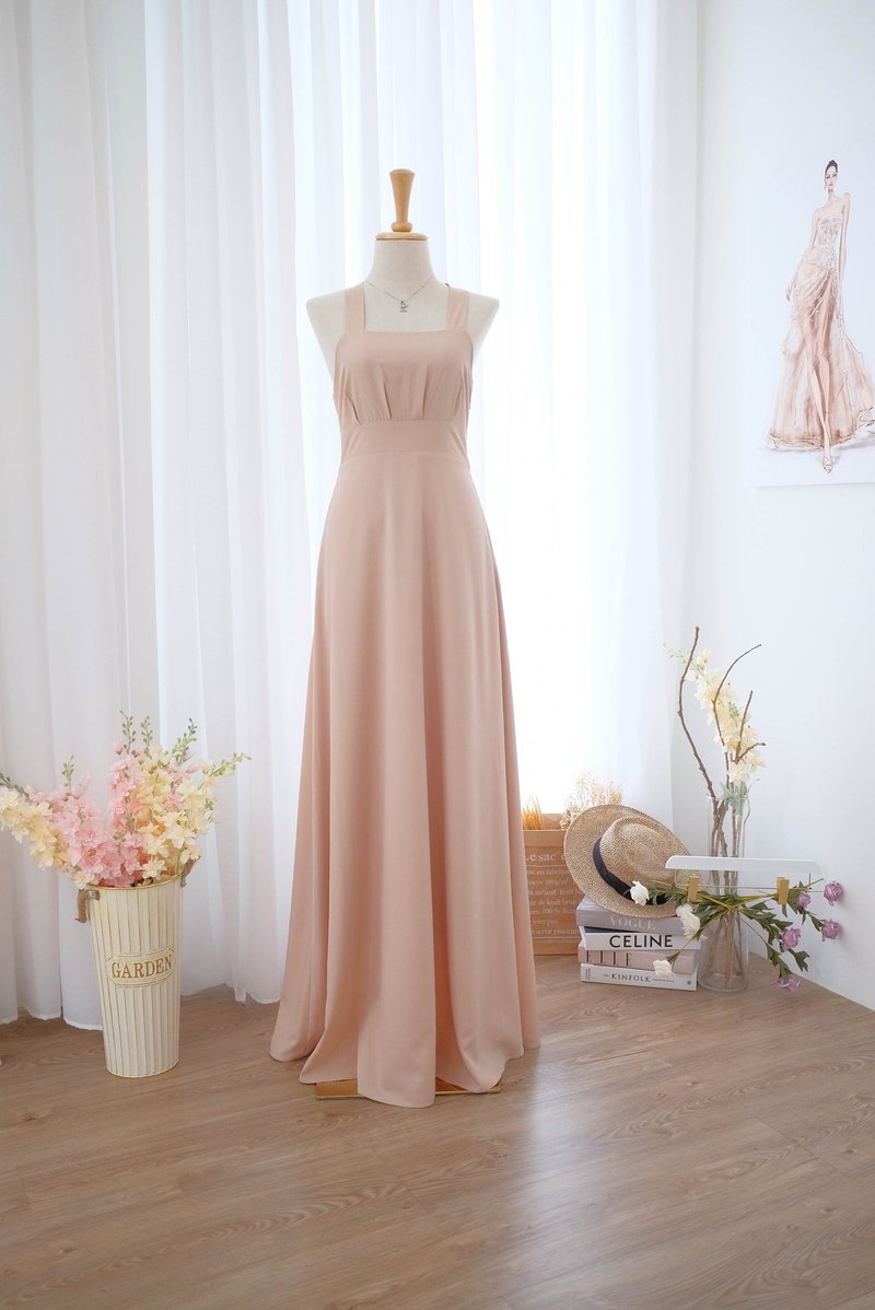 Neutral beige Bridesmaid dress Long Dress Cocktail Party Dress Floor length - 洋裝/連身裙 - 聚酯纖維 卡其色