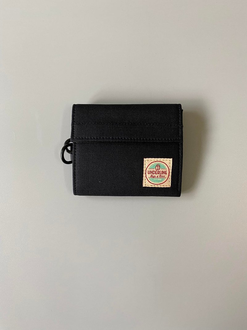 Black Compact Canvas Wallet With Neck Strap - Wallets - Cotton & Hemp Black