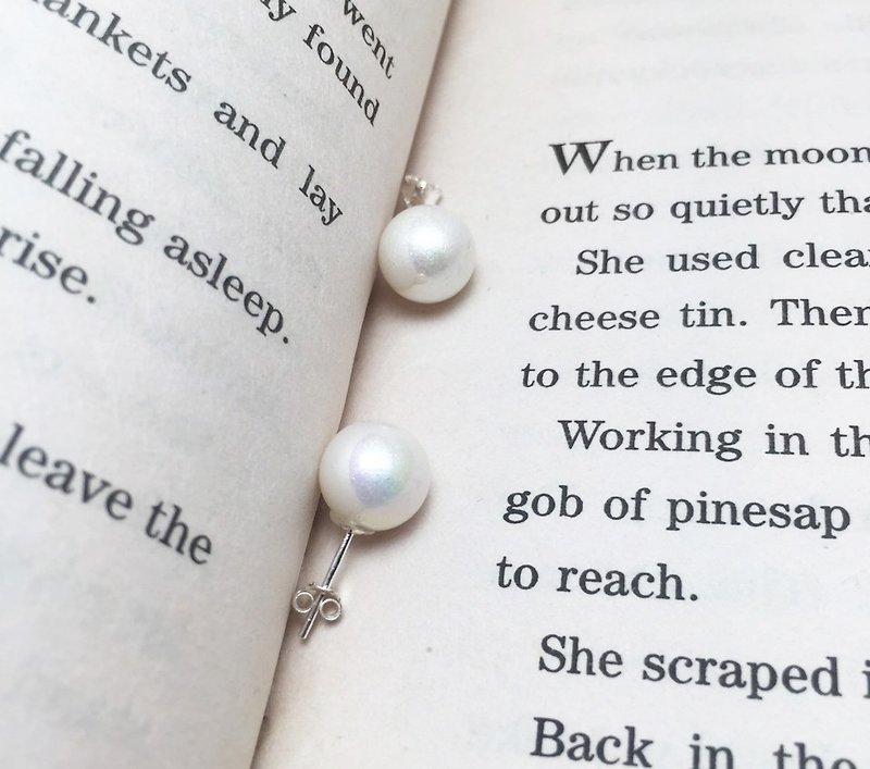 △ 925 sterling silver pearl earrings cream - Earrings & Clip-ons - Gemstone White