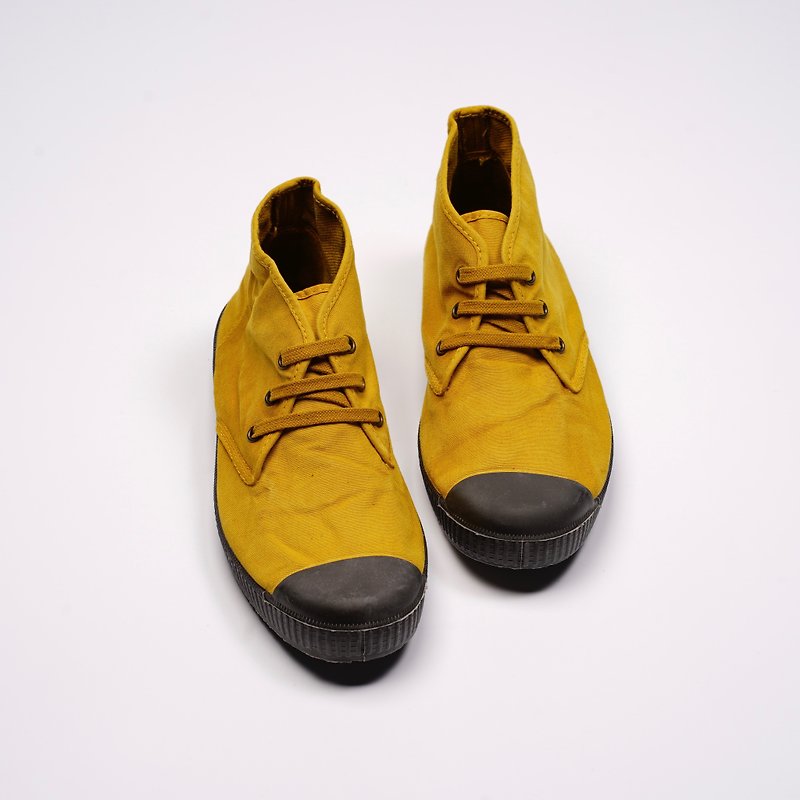 西班牙帆布鞋CIENTA U60777 85芥末黃 黑底 洗舊布料 大人 Chukka - 女款休閒鞋 - 棉．麻 黃色