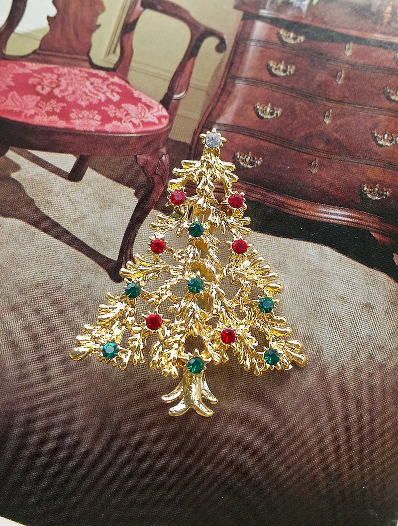 Vintage Jewelry 西洋古董飾品 優雅 聖誕樹 別針 - 徽章/別針 - 其他金屬 金色