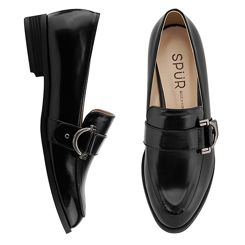 SPUR 皮帶扣樂福鞋 MS7027 BLACK - 女牛津鞋/樂福鞋 - 人造皮革 