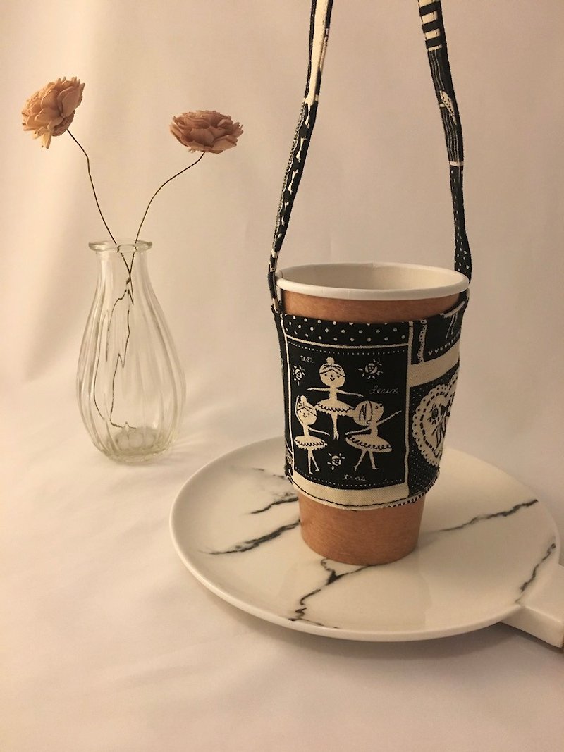Black and white little ballet girl takeaway drink cup bag - Beverage Holders & Bags - Cotton & Hemp Black