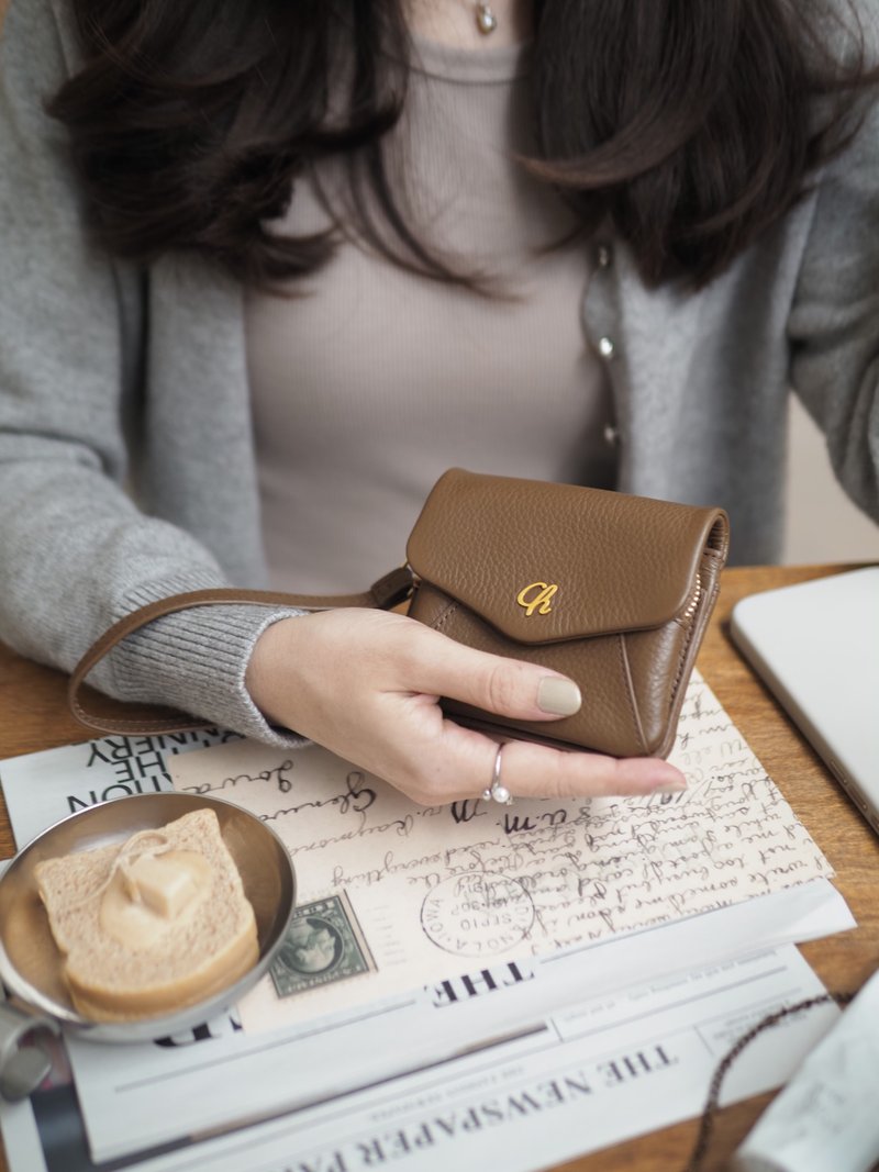 Melo (Walnut brown) : Short wallet, Cow Leather wallet, Soft cowhide, mini purse - 錢包/皮夾/長短夾 - 真皮 咖啡色