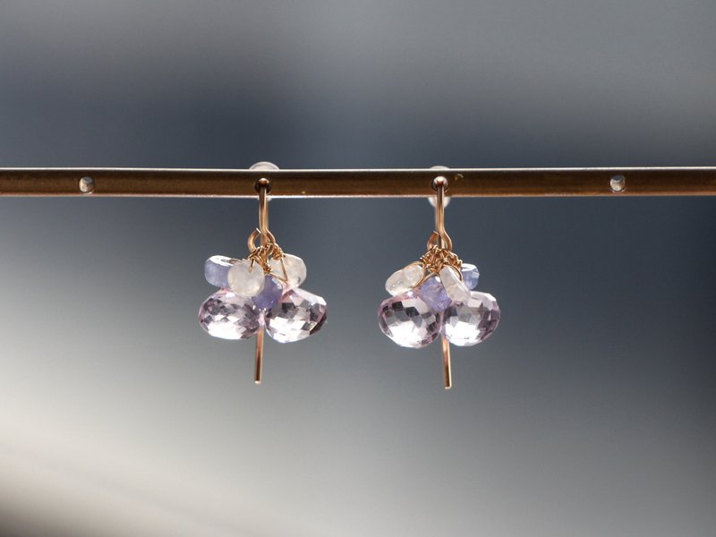 14kgf- amesyst chandelier pierced earrings - 耳環/耳夾/耳骨夾 - 寶石 紫色