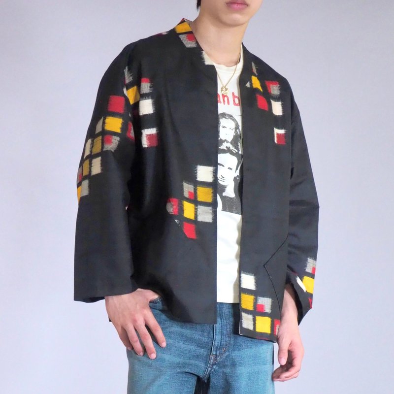 【日本製造】復古和服翻拍、長袖襯衫男、絲綢上衣 - 帽T/大學T - 絲．絹 黑色