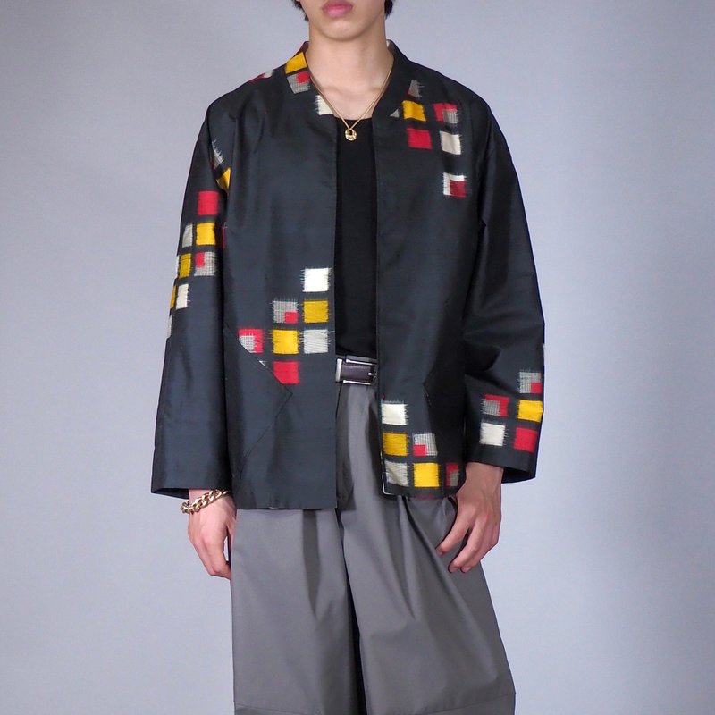 【日本製造】復古和服翻拍、長袖襯衫男、絲綢上衣 - 帽T/大學T - 絲．絹 黑色