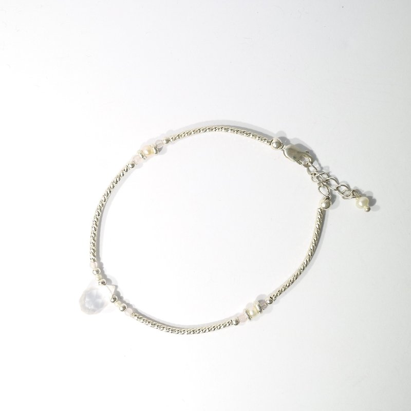 Dazzling~pink crystal_natural pearl sterling silver bracelet - Bracelets - Gemstone Pink