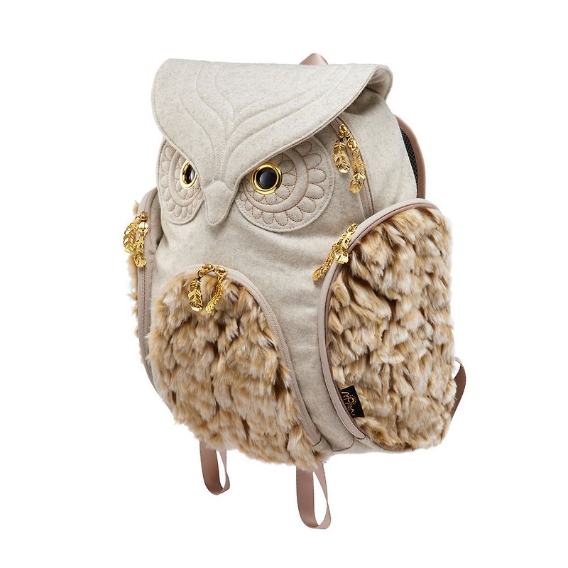 Morn Creations Genuine Classic Owl Backpack Size L-Light Gray - กระเป๋าเป้สะพายหลัง - วัสดุอื่นๆ สีเทา