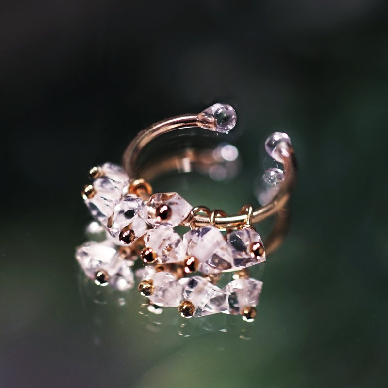 片方・14KGFハーキマーダイヤモンドのしゃららイヤーカフ　Lydia - 耳環/耳夾/耳骨夾 - 寶石 透明