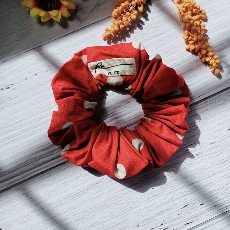 Retro Style Scrunchies | Scrap Fabric Project | Handmade - Hair Accessories - Cotton & Hemp Red