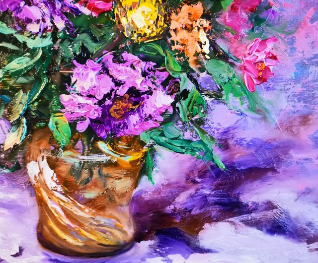 『ヴィンテージな花』オリジナル　絵画　額縁　インテリア　原画　油絵 花瓶 ヴィンテージな花』オリジナル 絵画 額縁 インテリア