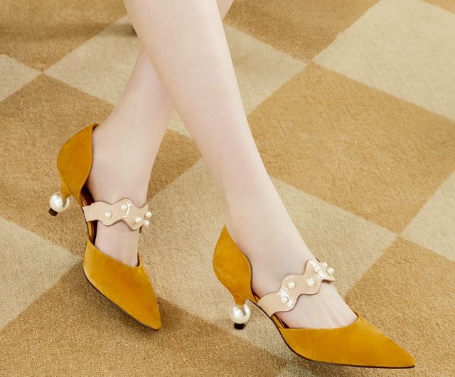 HOA Small Pointed Toe Pearl Wavy Strap Hollow Heel Ginger 5633 Shop House of Avenues High Heels Pinkoi