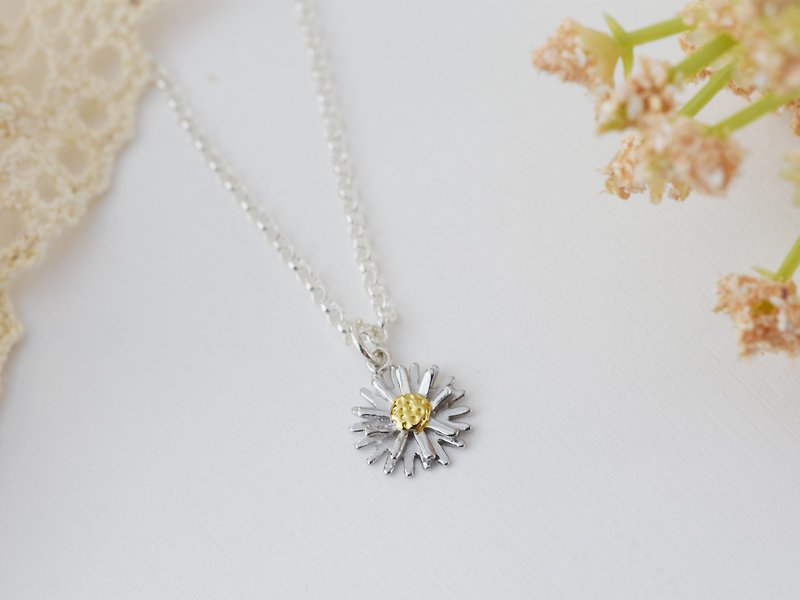 Spring Daisies | Sterling Silver Necklace K Gold White K Women's Flower Handmade Silver Ornament - Necklaces - Sterling Silver Silver