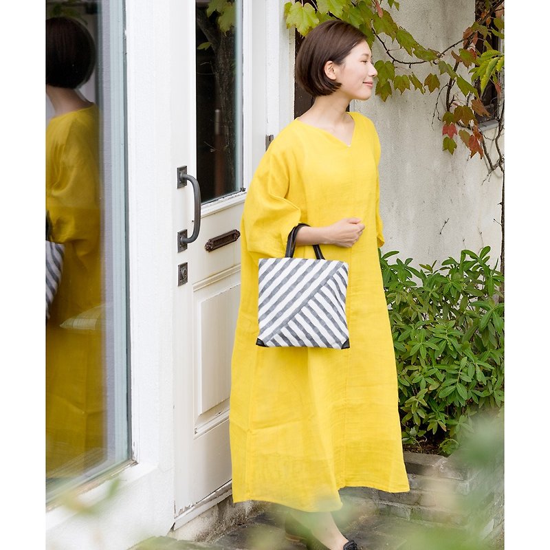 BAN INOUE Yellow Natural style midi dress beautiful Japanese color pullover - One Piece Dresses - Cotton & Hemp Yellow