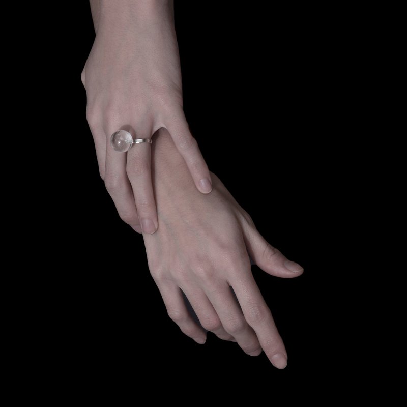 純銀白水晶球戒指 - 戒指 - 寶石 銀色