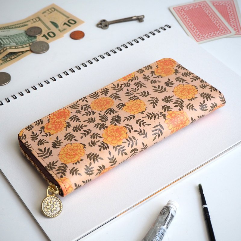 Round zipper wallet / Vintage Marigold ILL-1150 - กระเป๋าสตางค์ - หนังแท้ หลากหลายสี