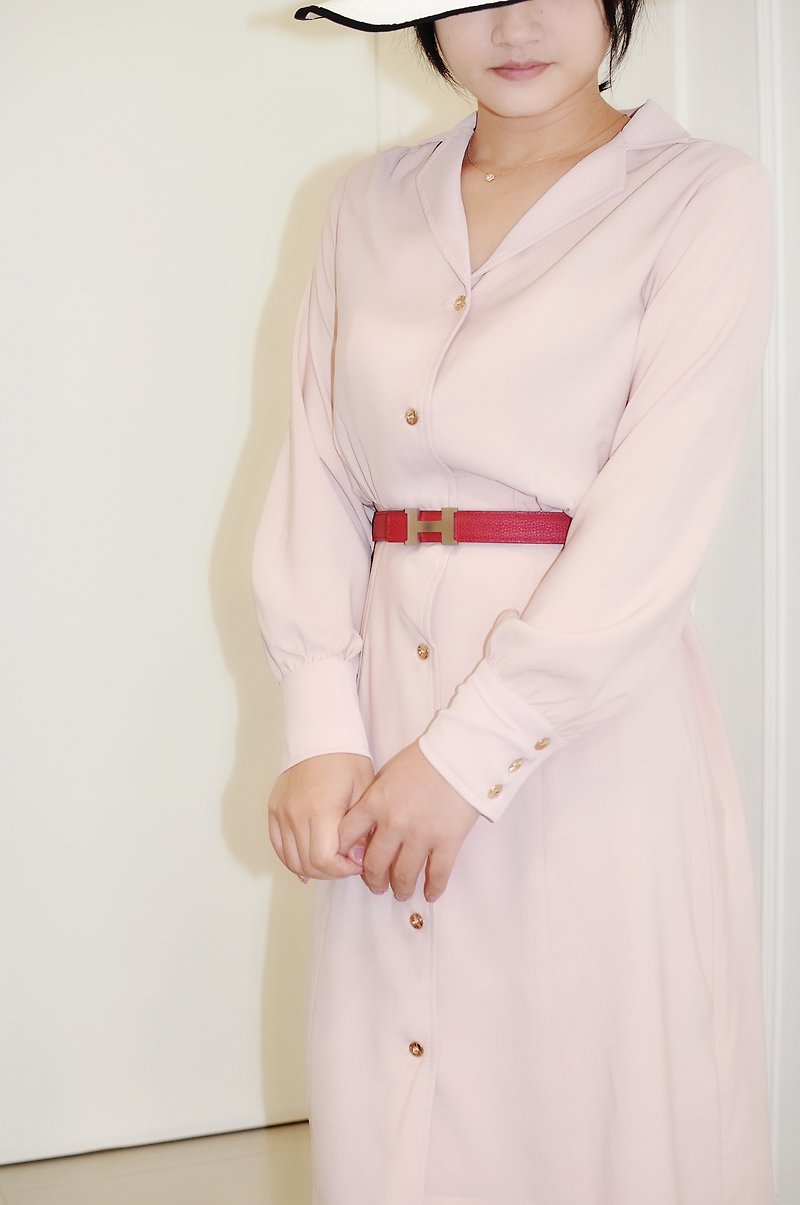 Flat135X Taiwan Designer Japan Purchasing Fabric Seven-Piece Skirt Cut Long Edition Blouses Buckle Dress - One Piece Dresses - Polyester Pink