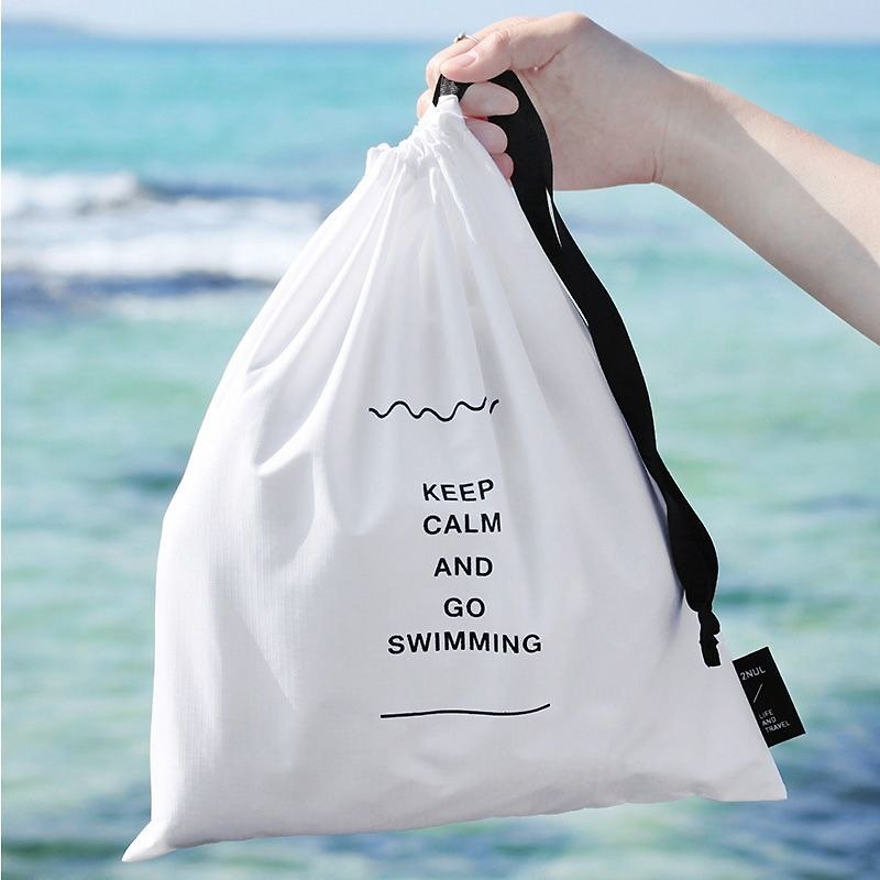 旅遊時光游泳束口收納袋V2-悠閒白,TNL84628 - 化妝包/收納袋 - 聚酯纖維 白色