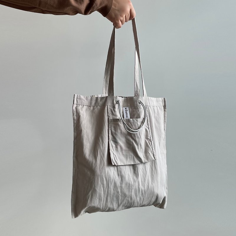 DAILY 2way tote bag / gray beige / cotton - กระเป๋าแมสเซนเจอร์ - วัสดุอื่นๆ สีเทา