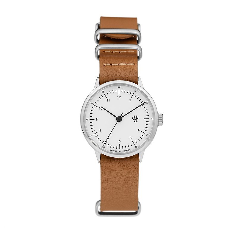 Harold Mini Series Silver White Dial Honey Brown Leather Watch - นาฬิกาผู้หญิง - หนังแท้ สีนำ้ตาล