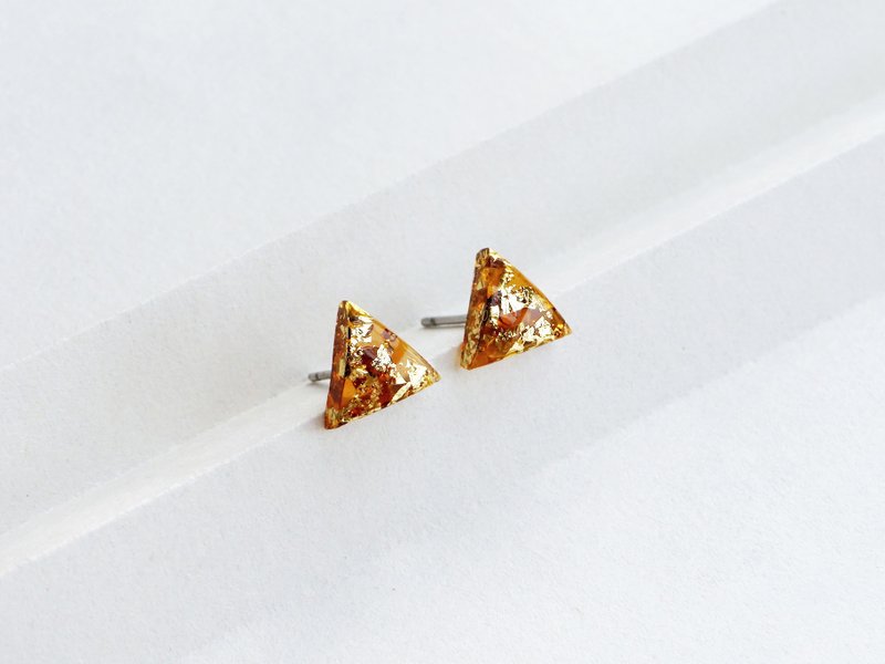 ALOTSS / earring / amber gold/ Cool Earring, resin earring, Simple Gold Earring, - ต่างหู - เรซิน สีทอง