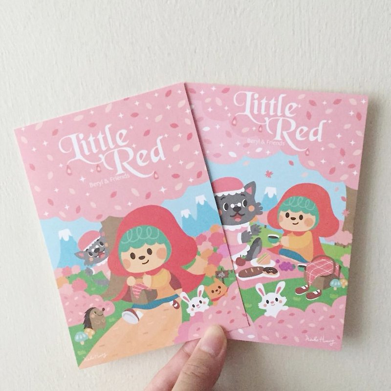 【小紅帽】明信片組(兩張一組) - 卡片/明信片 - 紙 粉紅色