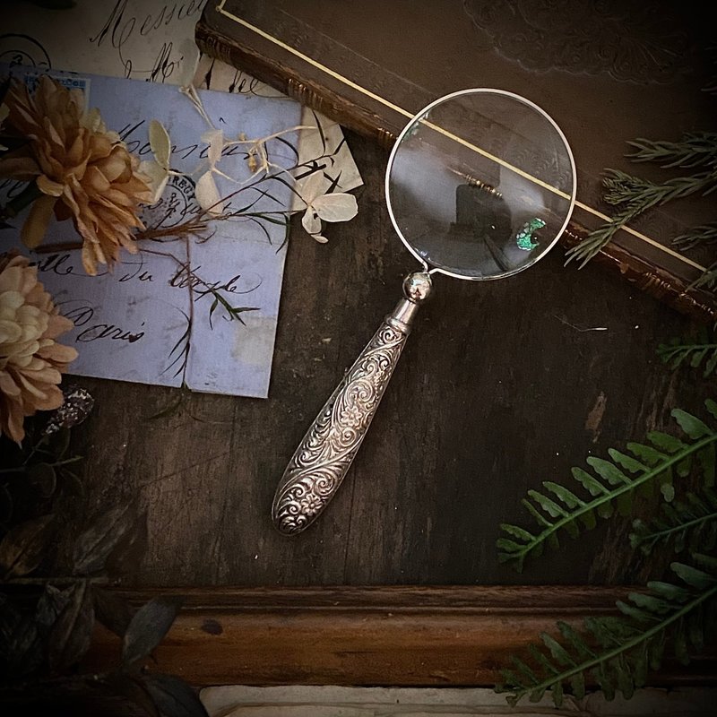 1911年英國伯明翰純銀柄× Art Nouveau 風格放大鏡 - 其他 - 純銀 銀色