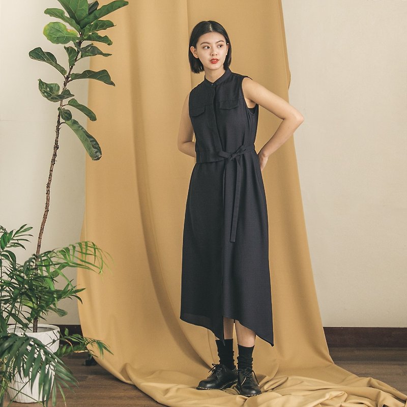 [Classic original] Relativity_Time and Space Asymmetric Dress_CLD002_沉思蓝 - One Piece Dresses - Polyester Blue