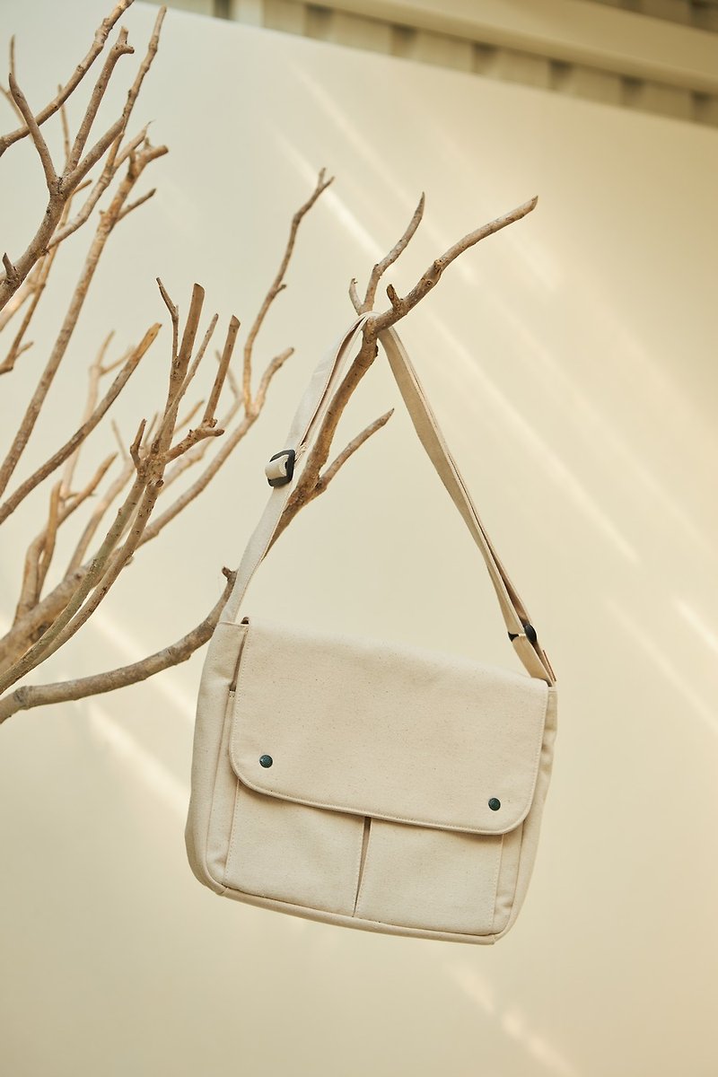 PEG - canvas crossbody bag (white) - Messenger Bags & Sling Bags - Cotton & Hemp White