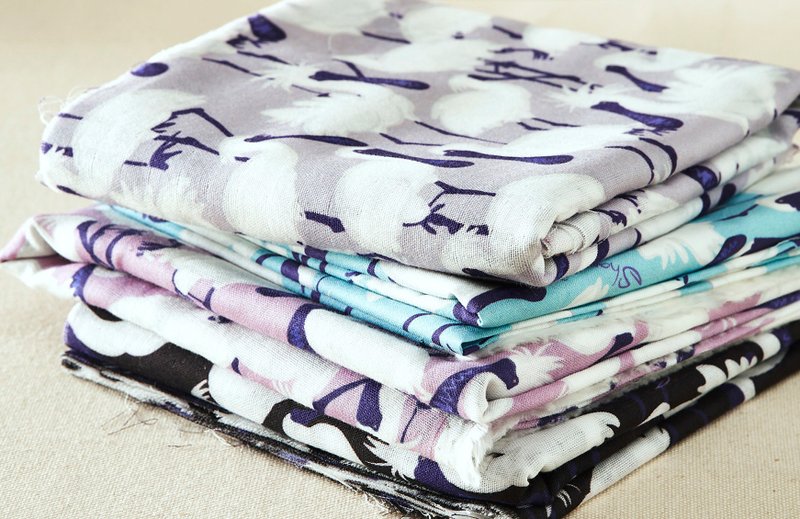 二重紗 原創印花布--黑面琵鷺  四色 - 編織/刺繡/羊毛氈/縫紉 - 棉．麻 