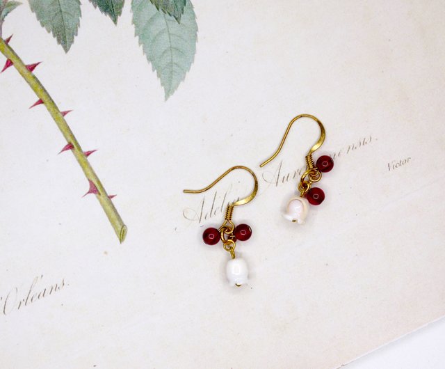 一月份誕生石紅石榴珊瑚天然石耳環耳夾 設計館riitta 耳環 耳夾 Pinkoi