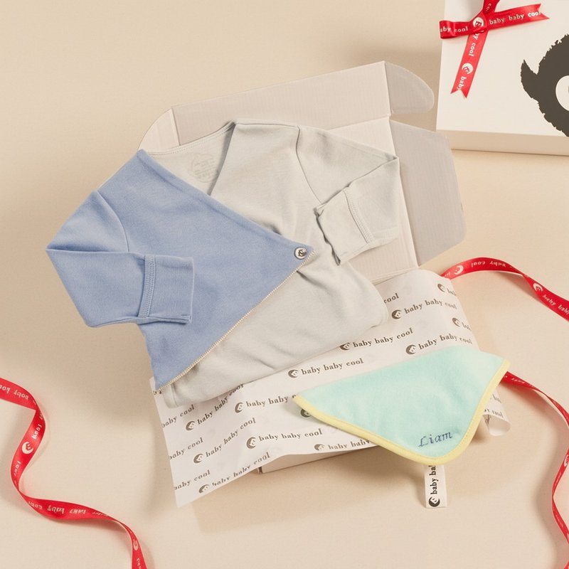 客製化姓名彌月禮 新生兒禮物 時尚色塊拼接包屁衣 日本有機棉 - 包屁衣/連身衣 - 棉．麻 藍色