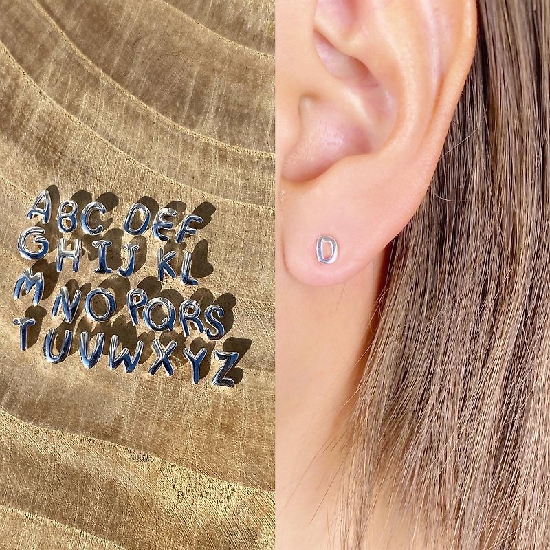 925純銀字母耳針耳環 - BE0281 - 耳環/耳夾 - 純銀 