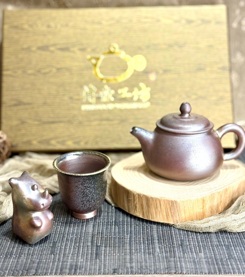 New Year wood-fired tea gift box discount set - Teapots & Teacups - Pottery 