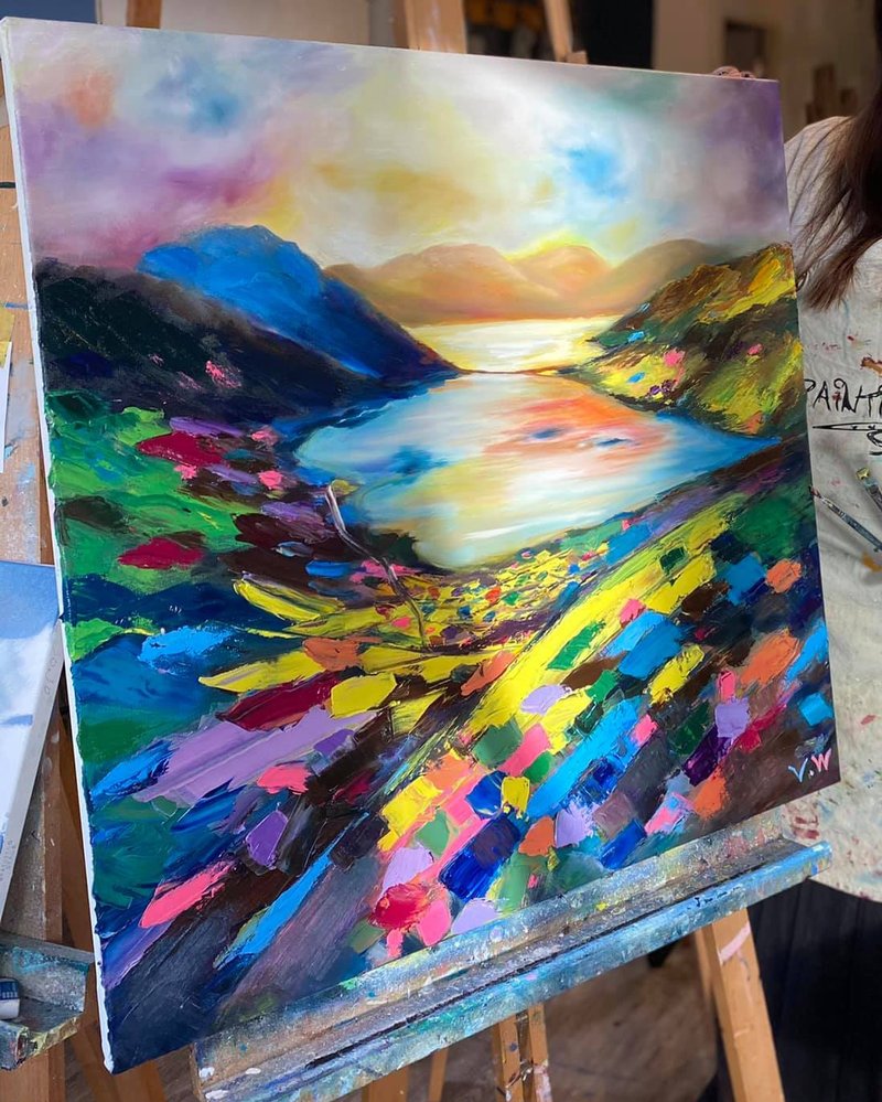 王咖咖 油畫—湖中棲色— 75x75cm - 海報/掛畫/掛布 - 顏料 多色