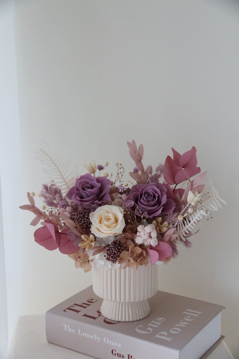 [Eternal Flower Ceremony] Immortal Flower Potted Plant Opening Gift Dry Flower Dry Flower Table Flower Immortal Rose - Dried Flowers & Bouquets - Porcelain Purple