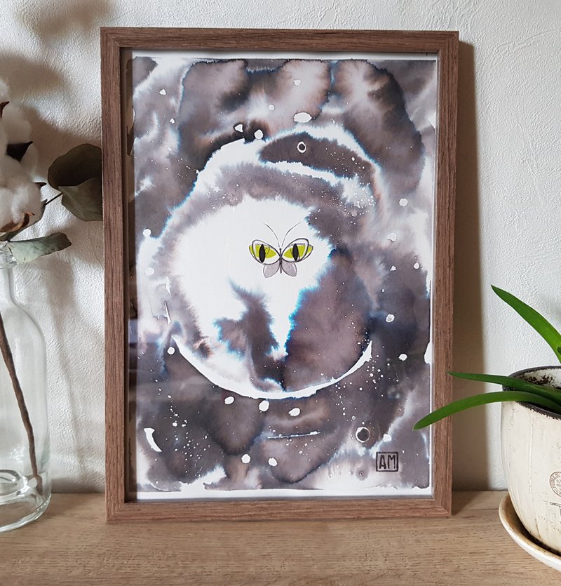 Original Watercolor artwork hand painted mixed technique butterfly - 壁貼/牆壁裝飾 - 其他材質 