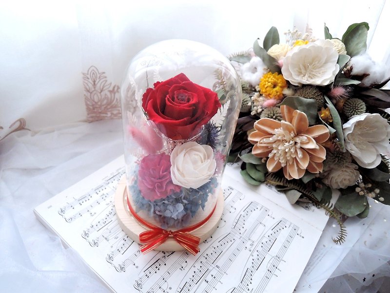 [The only love] not withered red rose glass night light / wedding ceremony / anniversary - โคมไฟ - พืช/ดอกไม้ สีแดง