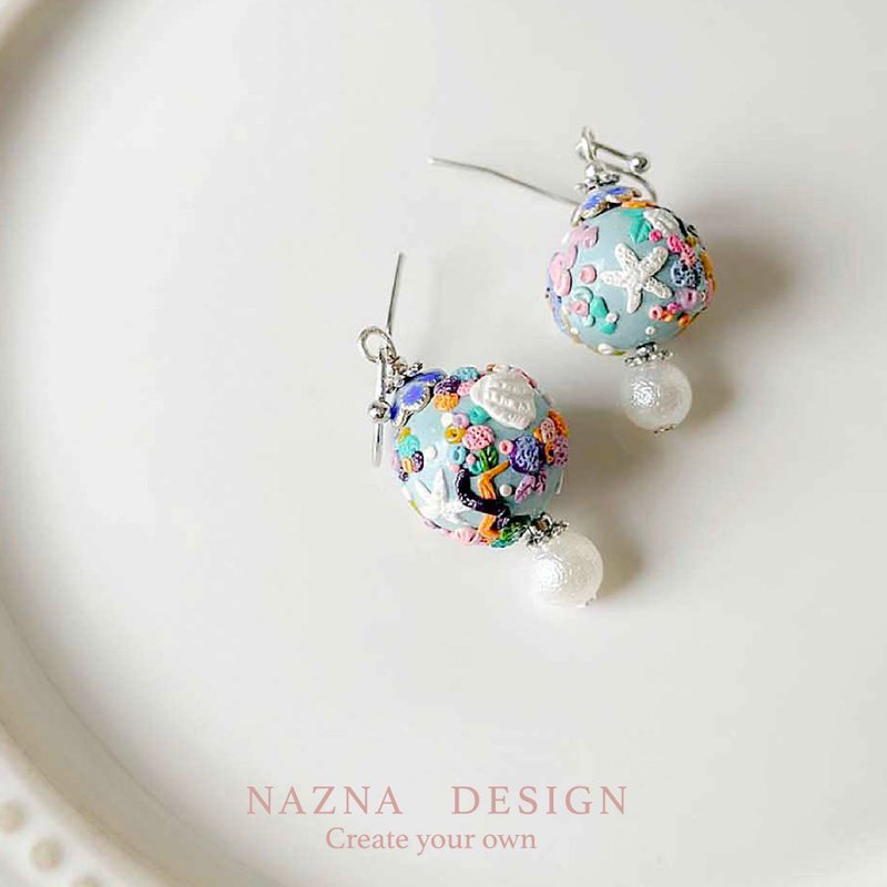 NaznaDesign-Low temperature ceramic handmade earrings-ocean - ต่างหู - ดินเผา หลากหลายสี