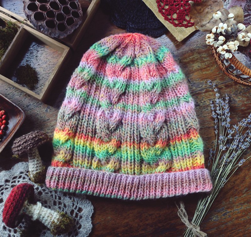 ChiChi Handmade-Rainbow Colorful Twisted Woolen Hat-Knitted Woolen Hat - หมวก - ขนแกะ หลากหลายสี