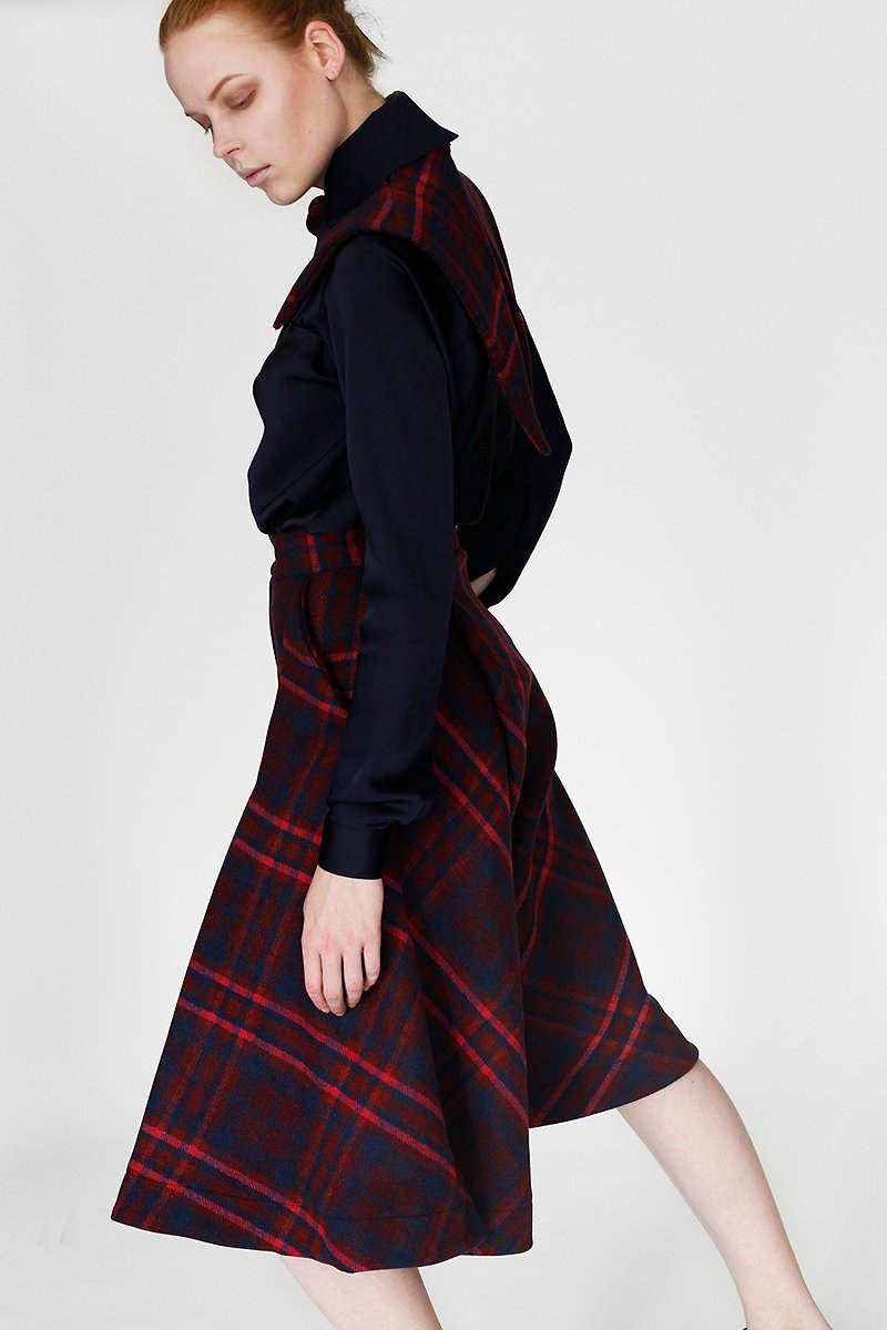 羊毛褲裙: 格紋: 義大利製: 一片式剪裁 - 女長褲 - 羊毛 紅色