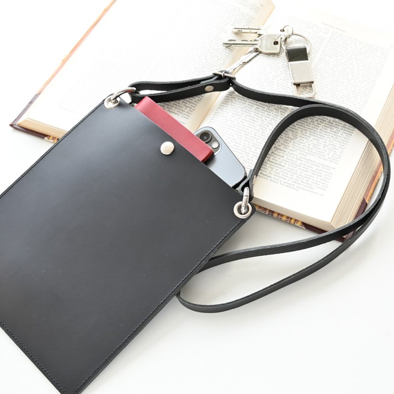 本革 スマホショルダーバッグ イタリアンレザー 【 スクエアサコッシュ 】 革 レザー ショルダーバッグ ポシェット メンズ プレゼント ギフト DE03M - 側背包/斜背包 - 真皮 黑色