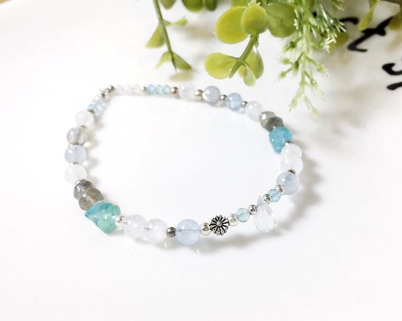 MH sterling silver natural stone independent series _ windy rainy season_海蓝宝 - Bracelets - Gemstone Blue
