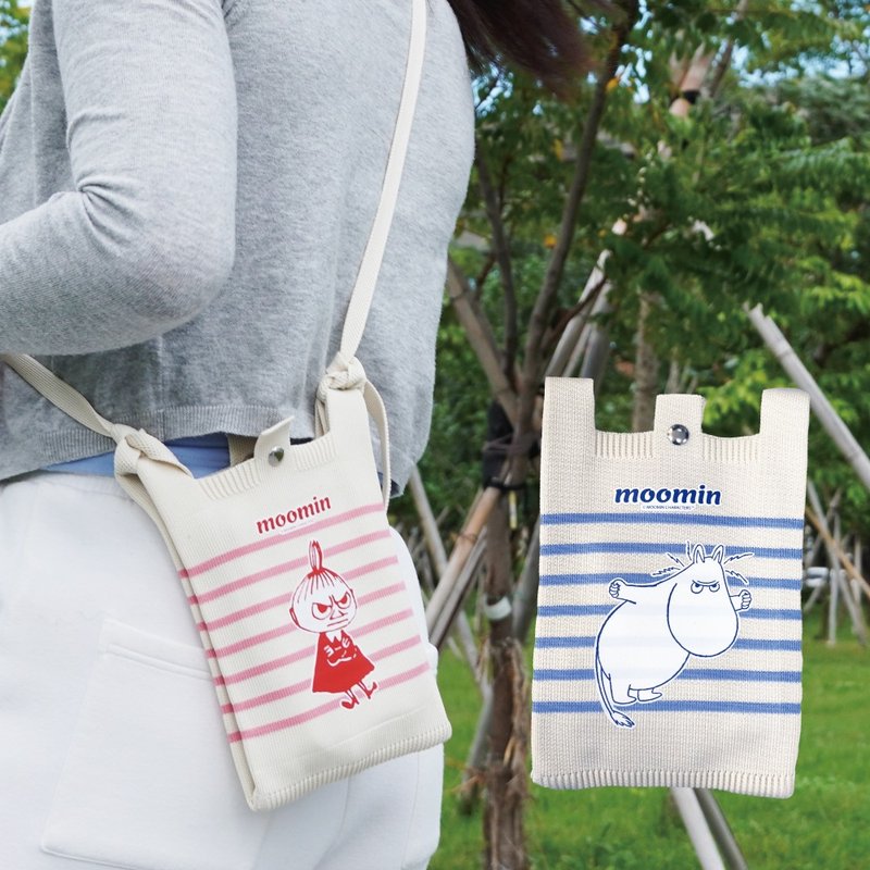 【MOOMIN】Striped knitted mobile phone bag mobile phone bag - Messenger Bags & Sling Bags - Cotton & Hemp 