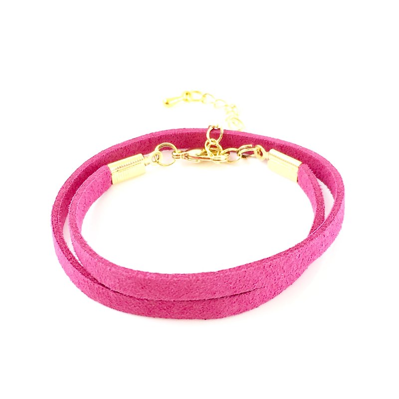桃色-麂皮繞繩手環（也可以用作頸鍊） - 手鍊/手環 - 棉．麻 粉紅色