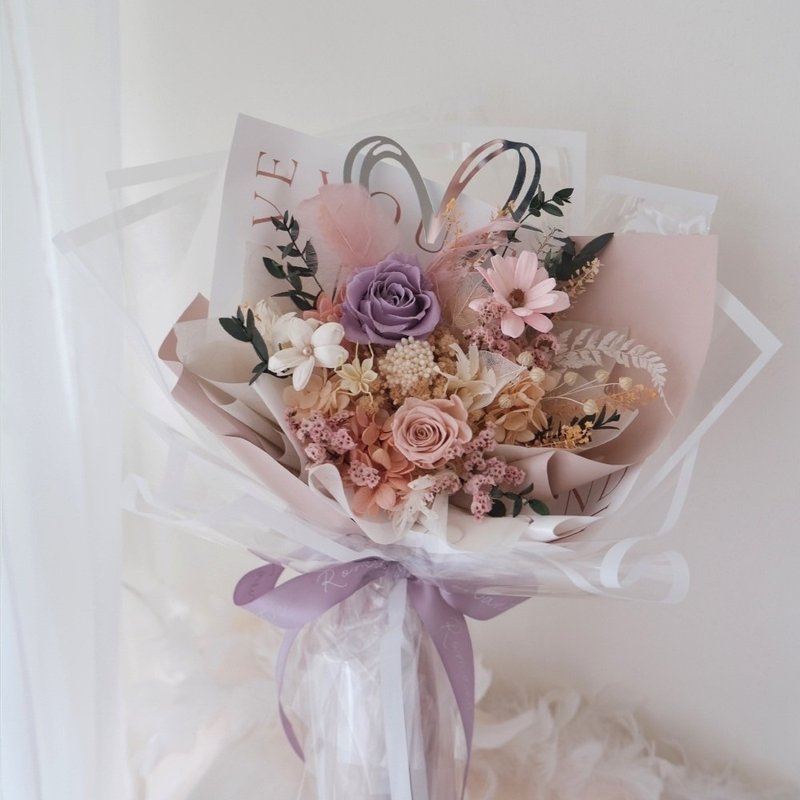 Gentle pink and purple for heart-warming moments/Chinese Valentine's Day bouquet, Valentine's Day gift and proposal bouquet - Dried Flowers & Bouquets - Plants & Flowers Purple